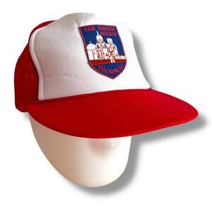 Vtg 80s SAN XAVIER MISSION Trucker Hat Red White Mesh Cap NOS Tucson AZ Church